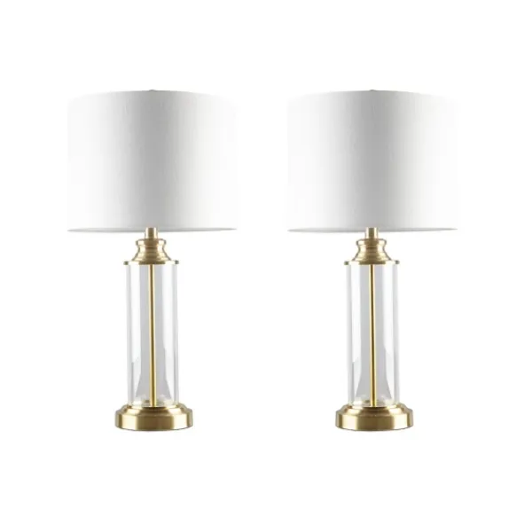 Table Lamps-Kirkland's Home Clear Glass Base Gold Table Lamps, Set Of 2 White