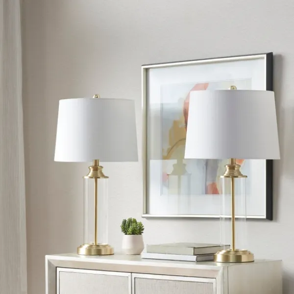 Table Lamps-Kirkland's Home Clear Glass Base Gold Table Lamps, Set Of 2 White
