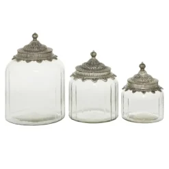Decorative Bowls & Jars-Kirkland's Home Clear Glass Jars With Decorative Lids, Set Of 3 Clear/Silver