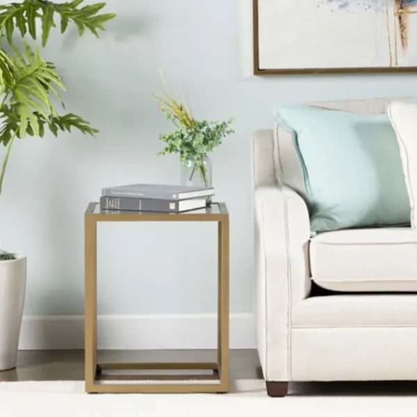 Accent & End Tables-Kirkland's Home Clear Glass Top Metal Base Accent Table Gold