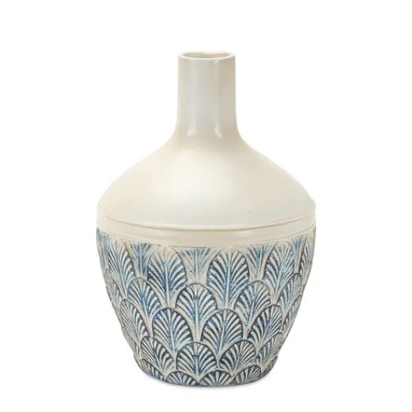 Vases-Kirkland's Home Coastal Scalloped Vases, Set Of 3 White/Blue