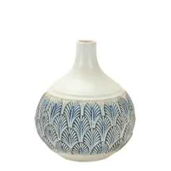 Vases-Kirkland's Home Coastal Scalloped Vases, Set Of 3 White/Blue