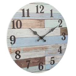 Clocks-Kirkland's Home Coastal Worn Blue And White Wooden Wall Clock