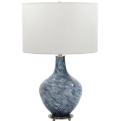 Table Lamps-Kirkland's Home Cobalt Blue Swirl Carved Glass Table Lamp White