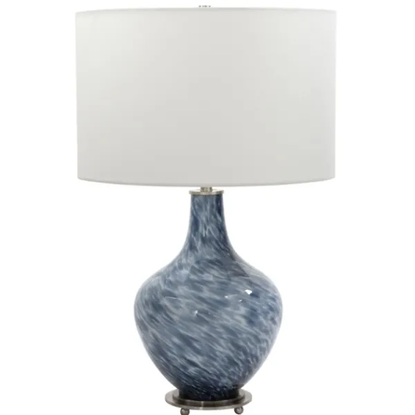 Table Lamps-Kirkland's Home Cobalt Blue Swirl Carved Glass Table Lamp White