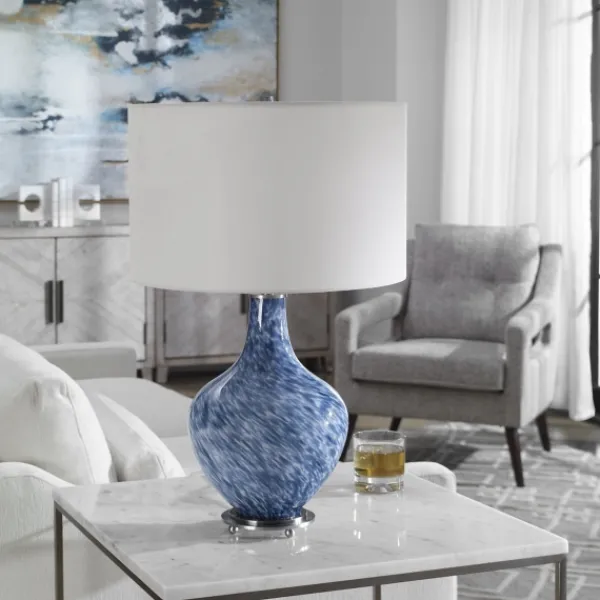 Table Lamps-Kirkland's Home Cobalt Blue Swirl Carved Glass Table Lamp White