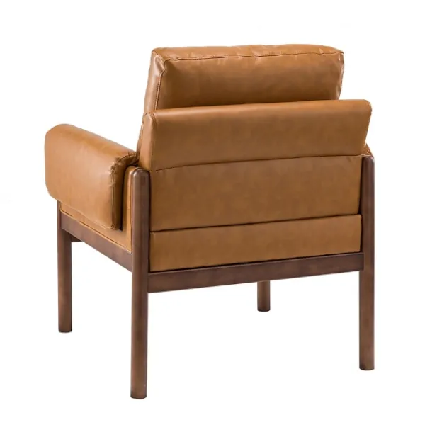 Accent Chairs-Kirkland's Home Cognac Faux Leather And Wood Accent Chair Tan