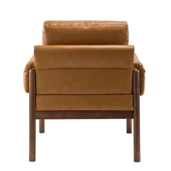 Accent Chairs-Kirkland's Home Cognac Faux Leather And Wood Accent Chair Tan