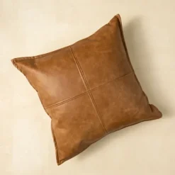 Pillows-Kirkland's Home Cognac Faux Leather Throw Pillow Brown
