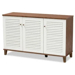 Entryway Furniture-Kirkland's Home Collier Two-Tone 3-Door Shoe Storage Cabinet Brown/White