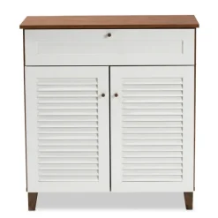 Entryway Furniture-Kirkland's Home Collier Two-Tone Drawer Shoe Storage Cabinet White/Brown