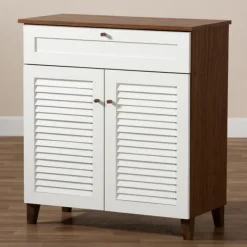 Entryway Furniture-Kirkland's Home Collier Two-Tone Drawer Shoe Storage Cabinet White/Brown