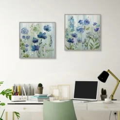 Framed Art-Kirkland's Home Color Wash 2-Pc. Framed Canvas Art Set Blue/Green