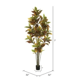Trees & Topiaries-Kirkland's Home Colorful Croton Tree In Black Planter, 7 Ft.