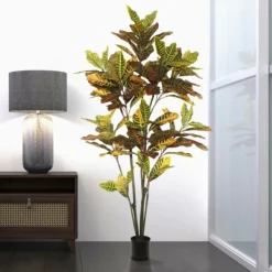 Trees & Topiaries-Kirkland's Home Colorful Croton Tree In Black Planter, 5 Ft.