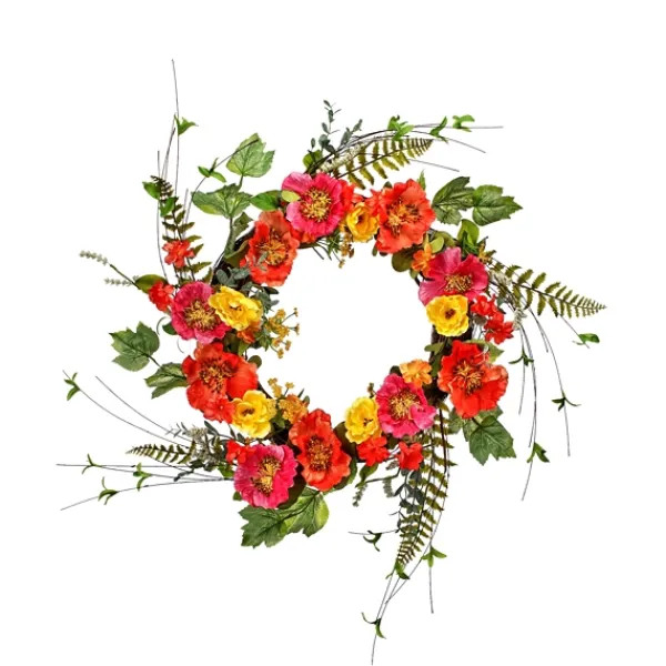 Wreaths-Kirkland's Home Colorful Poppy Mix Wreath Pink/Orange/Green
