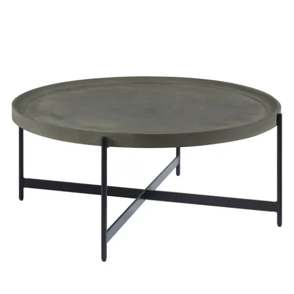 Coffee Tables-Kirkland's Home Concrete Round Tray Top Coffee Table Gray/Black