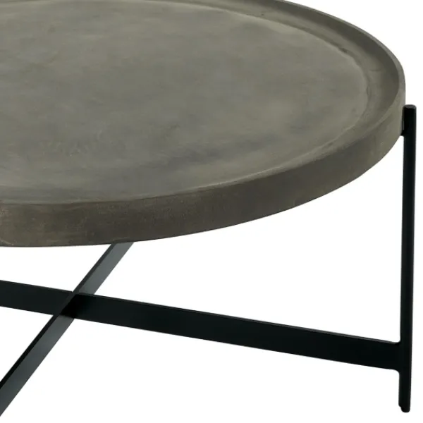 Coffee Tables-Kirkland's Home Concrete Round Tray Top Coffee Table Gray/Black