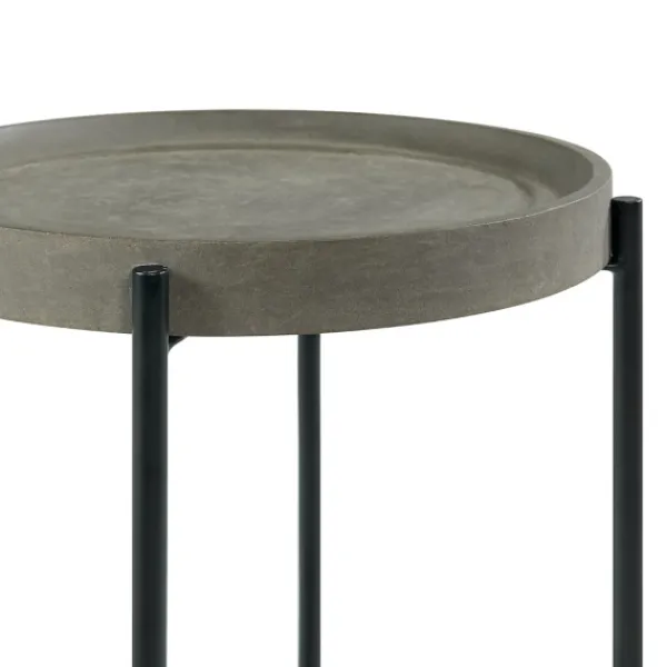 Accent & End Tables-Kirkland's Home Concrete Round Tray Top Side Table Gray