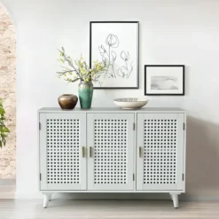 Cabinets & Sideboards-Kirkland's Home Contemporary Lattice Doors Sideboard White
