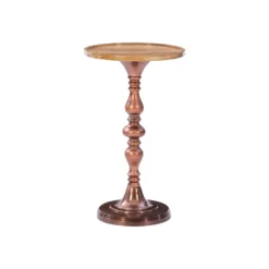 Accent & End Tables-Kirkland's Home Copper Plated Accent Table With Mango Wood Top Brown
