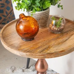 Accent & End Tables-Kirkland's Home Copper Plated Accent Table With Mango Wood Top Brown