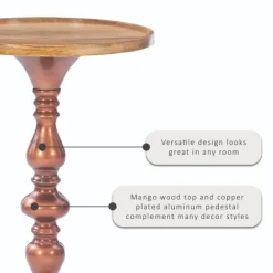 Accent & End Tables-Kirkland's Home Copper Plated Accent Table With Mango Wood Top Brown