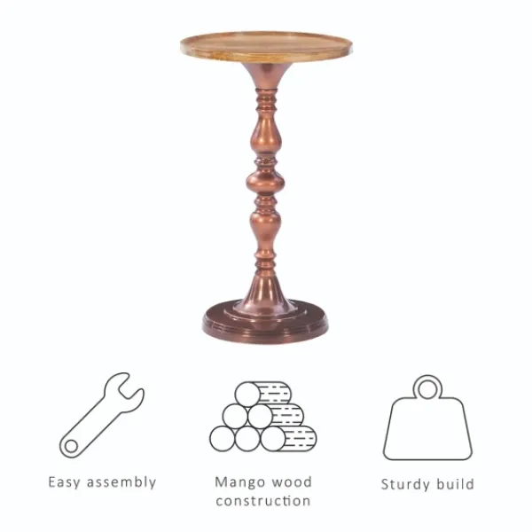 Accent & End Tables-Kirkland's Home Copper Plated Accent Table With Mango Wood Top Brown