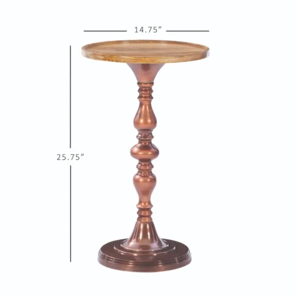 Accent & End Tables-Kirkland's Home Copper Plated Accent Table With Mango Wood Top Brown