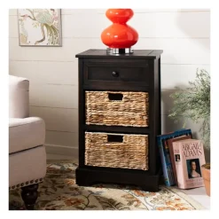 Accent & End Tables-Kirkland's Home Cora Accent Table With Woven Storage Baskets Brown