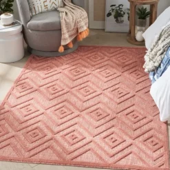 Outdoor Rugs-Kirkland's Home Coral Diamond Indoor/Outdoor Area Rug, 5X7 Orange
