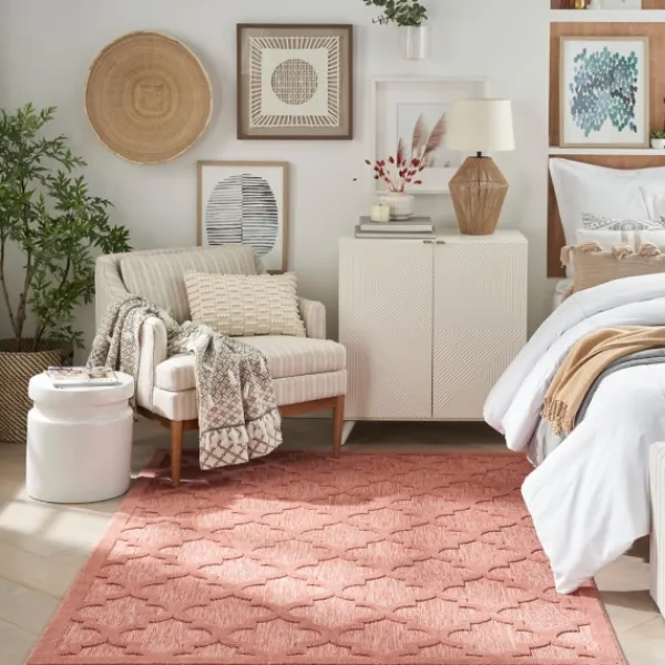 Outdoor Rugs-Kirkland's Home Coral Trellis Indoor/Outdoor Area Rug, 6X9 Pink