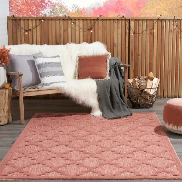 Outdoor Rugs-Kirkland's Home Coral Trellis Indoor/Outdoor Area Rug, 6X9 Pink