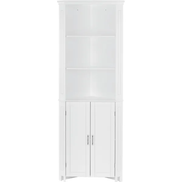 Bathroom Furniture-Kirkland's Home Corner Shelf With Cabinet Doors White