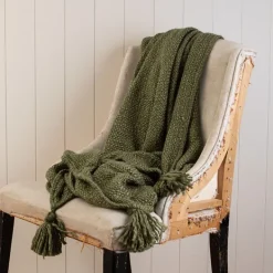 Blankets & Throws-Kirkland's Home Corner Tassel Throw Blanket Green