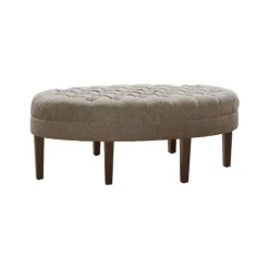Benches & Ottomans-Kirkland's Home Cory Tufted Beige Linen Ottoman Gray