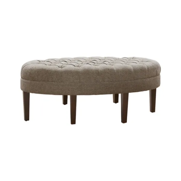Benches & Ottomans-Kirkland's Home Cory Tufted Beige Linen Ottoman Gray