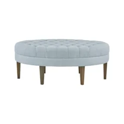 Benches & Ottomans-Kirkland's Home Cory Tufted Dusty Linen Ottoman Blue