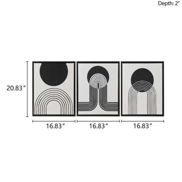 Canvas Art-Kirkland's Home Cosmic Curl Geometric 3-Pc. Grayscale Wall Art Gray/White/Black