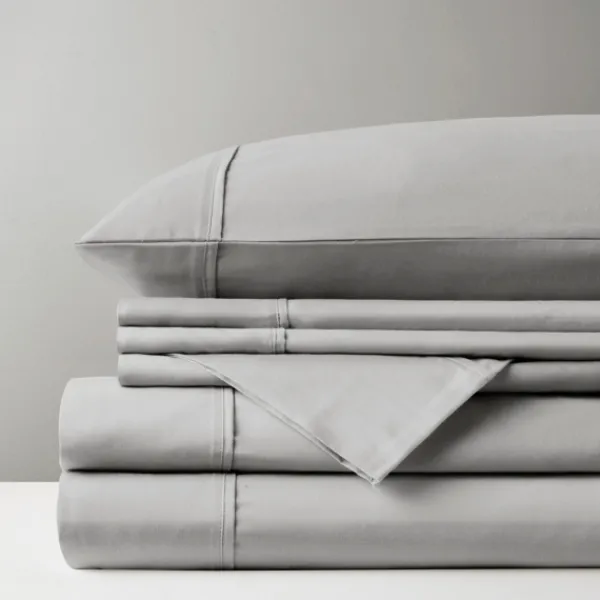 Bed Sheets-Kirkland's Home Cotton Blend Sateen 6-Pc. Queen Sheet Set Gray