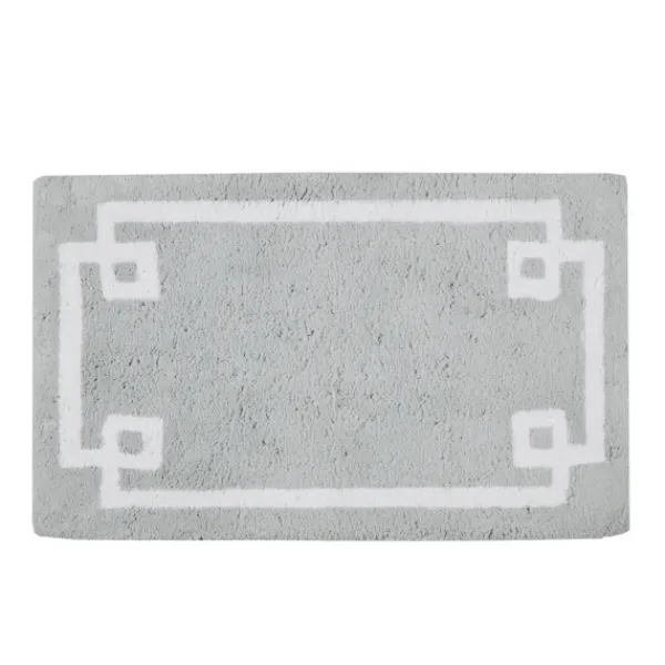 Bathroom Rugs-Kirkland's Home Cotton Tufted Bath Mat With Border, 40 In. Gray