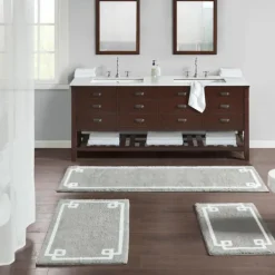Bathroom Rugs-Kirkland's Home Cotton Tufted Bath Runner With Border Gray