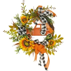 Wreaths-Kirkland's Home Country Car And Sunflowers Harvest Wreath Orange/Green