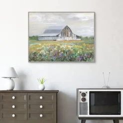 Canvas Art-Kirkland's Home Country Fields Framed Canvas Art Print Gray/Green