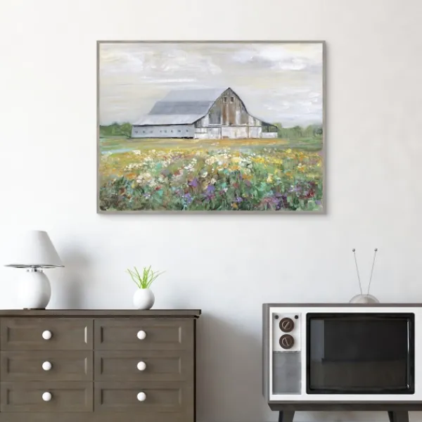 Canvas Art-Kirkland's Home Country Fields Framed Canvas Art Print Gray/Green