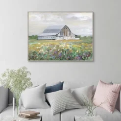 Canvas Art-Kirkland's Home Country Fields Framed Canvas Art Print Gray/Green