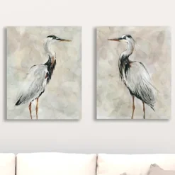 Canvas Art-Kirkland's Home Crane At Dusk Giclee Canvas Art Prints, Set Of 2 Gray/White/Black