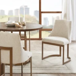 Dining Chairs-Kirkland's Home Cream And Gold Modern Dining Chairs, Set Of 2 Tan