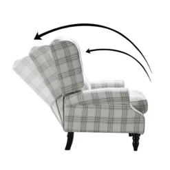 Accent Chairs-Kirkland's Home Cream And Gray Plaid Traditional Recliner Gray/White