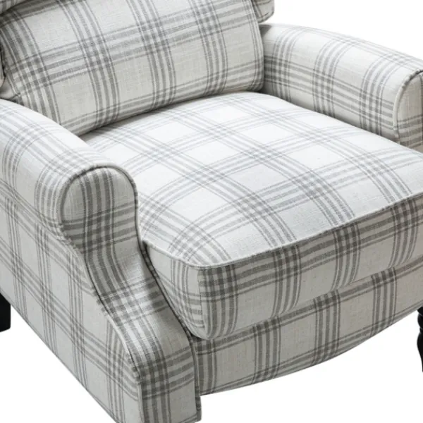 Accent Chairs-Kirkland's Home Cream And Gray Plaid Traditional Recliner Gray/White